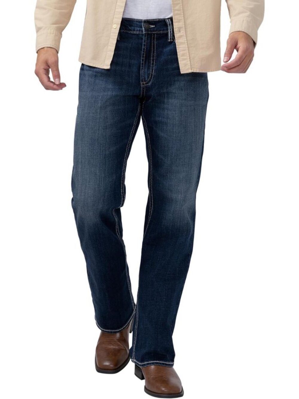 Men's Relaxed Fit Straight Leg Jeans - Stylish Silver Wash Denim, Comfortable